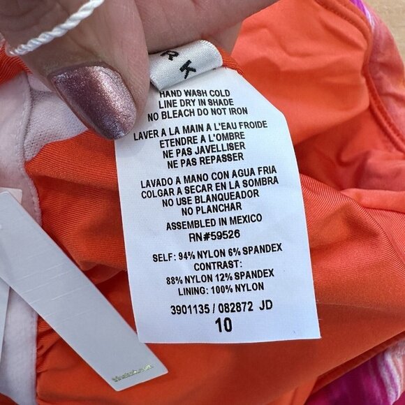 NEW Trina Turk Womens Pink Striped Ruffles Off Shoulder Swimsuit $184 Size 10 - Picture 13 of 15